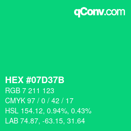 カラーコード: HEX #07D37B | qconv.com