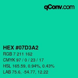 Color code: HEX #07D3A2 | qconv.com