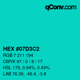 Color code: HEX #07D3C2 | qconv.com
