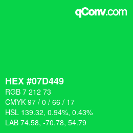 颜色代码: HEX #07D449 | qconv.com