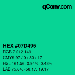 カラーコード: HEX #07D495 | qconv.com