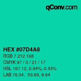 カラーコード: HEX #07D4A8 | qconv.com