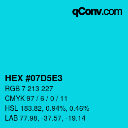 カラーコード: HEX #07D5E3 | qconv.com