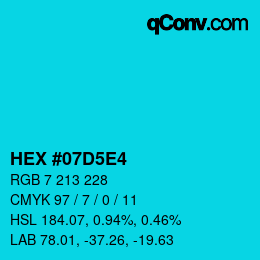 颜色代码: HEX #07D5E4 | qconv.com