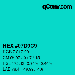 Color code: HEX #07D9C9 | qconv.com