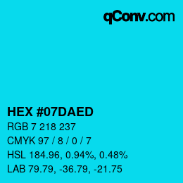 颜色代码: HEX #07DAED | qconv.com
