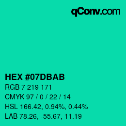颜色代码: HEX #07DBAB | qconv.com