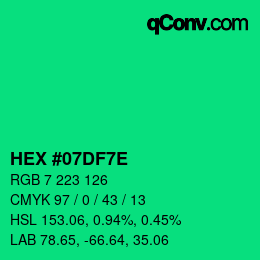 Color code: HEX #07DF7E | qconv.com