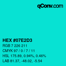 Color code: HEX #07E2D3 | qconv.com