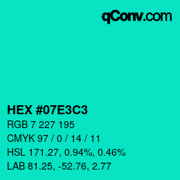 Color code: HEX #07E3C3 | qconv.com
