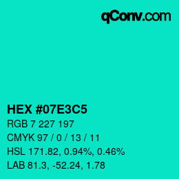 Color code: HEX #07E3C5 | qconv.com