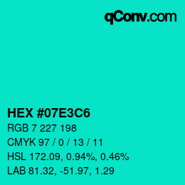 Color code: HEX #07E3C6 | qconv.com