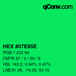 Color code: HEX #07E85E | qconv.com