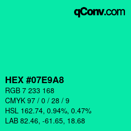 颜色代码: HEX #07E9A8 | qconv.com