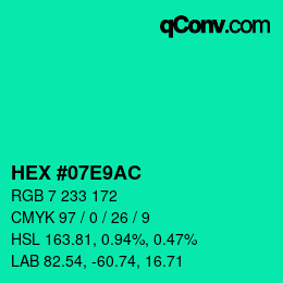 Color code: HEX #07E9AC | qconv.com