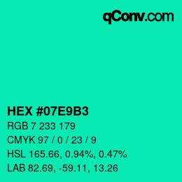 颜色代码: HEX #07E9B3 | qconv.com