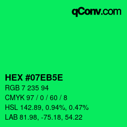 Farbcode: HEX #07EB5E | qconv.com