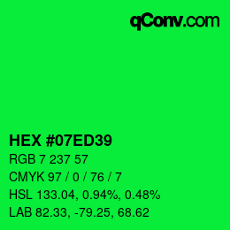 Farbcode: HEX #07ED39 | qconv.com