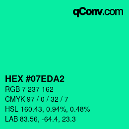 颜色代码: HEX #07EDA2 | qconv.com
