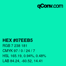 颜色代码: HEX #07EEB5 | qconv.com