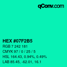 カラーコード: HEX #07F2B5 | qconv.com