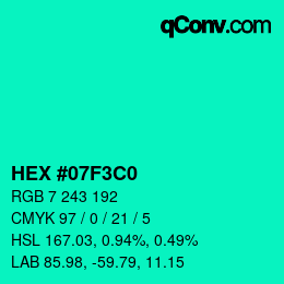Color code: HEX #07F3C0 | qconv.com