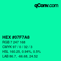 Color code: HEX #07F7A8 | qconv.com