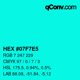 Color code: HEX #07F7E5 | qconv.com