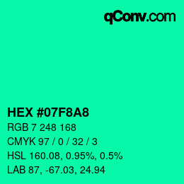 Color code: HEX #07F8A8 | qconv.com