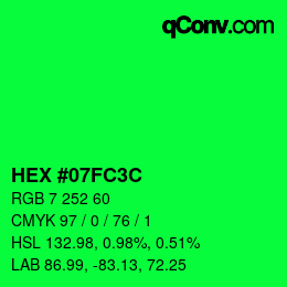 Color code: HEX #07FC3C | qconv.com