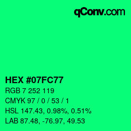 Color code: HEX #07FC77 | qconv.com