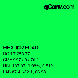 Color code: HEX #07FD4D | qconv.com