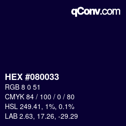 Color code: HEX #080033 | qconv.com