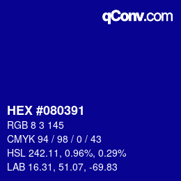 颜色代码: HEX #080391 | qconv.com