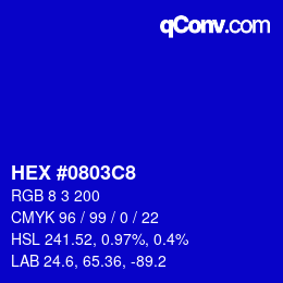 Color code: HEX #0803C8 | qconv.com