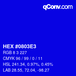 Color code: HEX #0803E3 | qconv.com