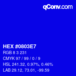 Color code: HEX #0803E7 | qconv.com