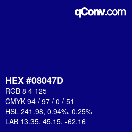Color code: HEX #08047D | qconv.com