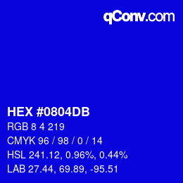 Color code: HEX #0804DB | qconv.com