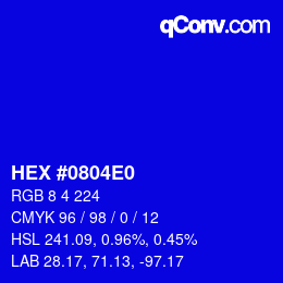 Farbcode: HEX #0804E0 | qconv.com