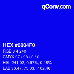 Color code: HEX #0804F0 | qconv.com