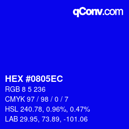 Color code: HEX #0805EC | qconv.com