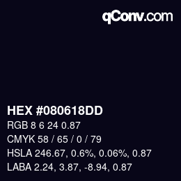 Farbcode: HEX #080618DD | qconv.com