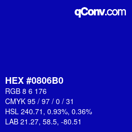 Color code: HEX #0806B0 | qconv.com
