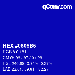 カラーコード: HEX #0806B5 | qconv.com