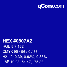 Color code: HEX #0807A2 | qconv.com