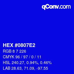 Color code: HEX #0807E2 | qconv.com