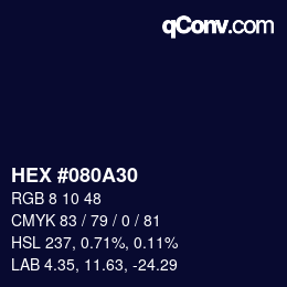 颜色代码: HEX #080A30 | qconv.com