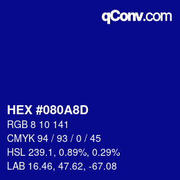 颜色代码: HEX #080A8D | qconv.com