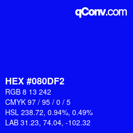 Color code: HEX #080DF2 | qconv.com